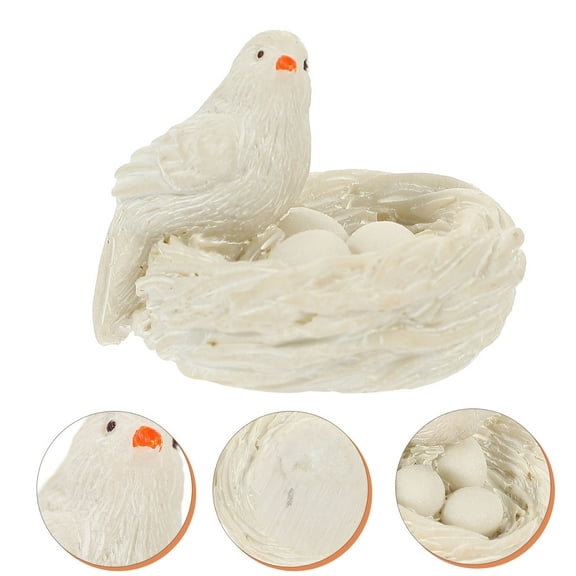 WHAMVOX White Resin Mini Artificial Bird with Nest for Home Decor and Garden Scene Accessories 3.5 x 3 inches