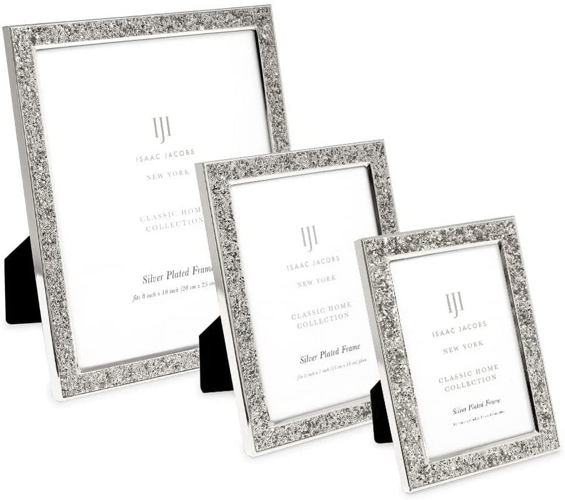 Isaac Jacobs 5x7 Silver Metal Glitter Vertical & Horizontal Picture Frame, with Black Fabric Easel, Wall-Mountable, Made for Tabletop