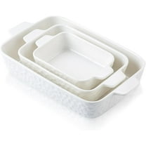 QLANS Casserole Dishes for Oven, Ceramic Baking Dishes Set of 3, Baking Pan Casserole Dish Set, Rectangular Lasagna Pan Deep with Handles for Baking, White (14.5''/11''/8.2''),Set of 3