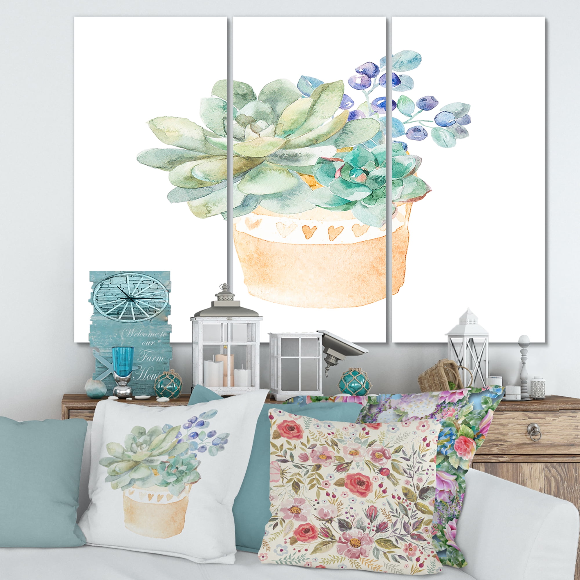 Succulent Flower In Terracotta Clypot II 28 in x 36 in Painting Canvas Art Print, by Designart