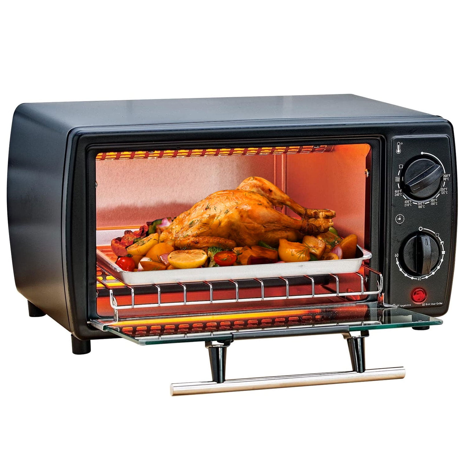 4Slice Compact Countertop Toaster Oven with 60Minute Timer, Slide