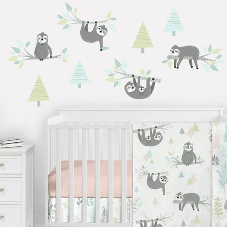 UPC: 0846480084211 | Sloth Pink And Grey Wall Decal (Set of 4) by Sweet Jojo Designs