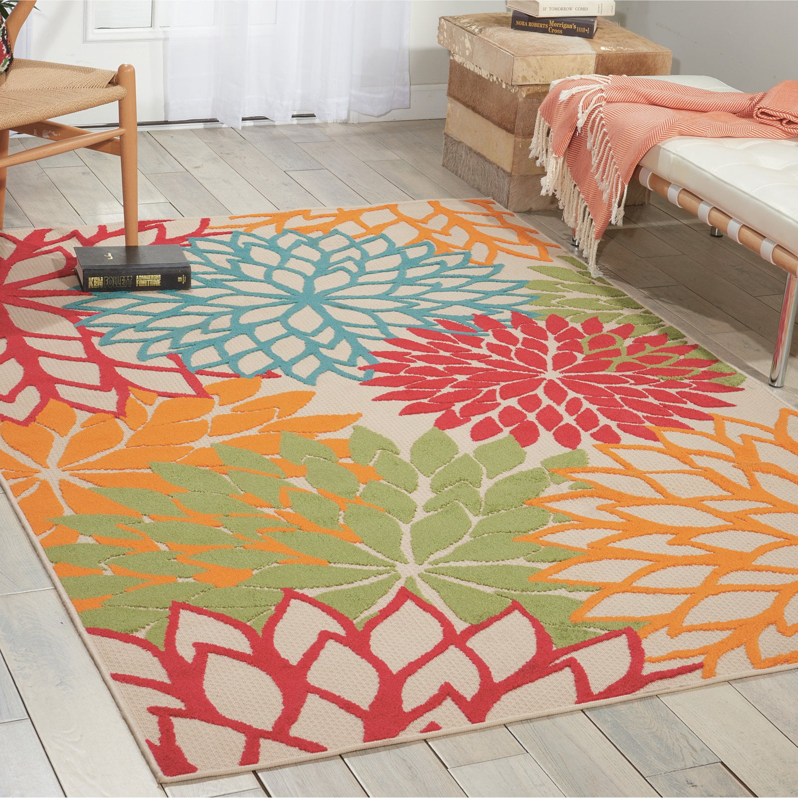 Nourison Tropical Oasis Indoor/Outdoor Modern Floral Multicolor 4' x ROUND Area Rug, (4' Round)