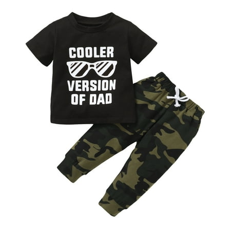 

KIMI BEAR Infant Boys Outfits 3 Months Infant Boy Spring Summer Outfits 6 Months Infant Boy COOLER VERSION OF DAD Letter Prints Cozy Short Sleeve Tops+ Pants 2PCS Set Black