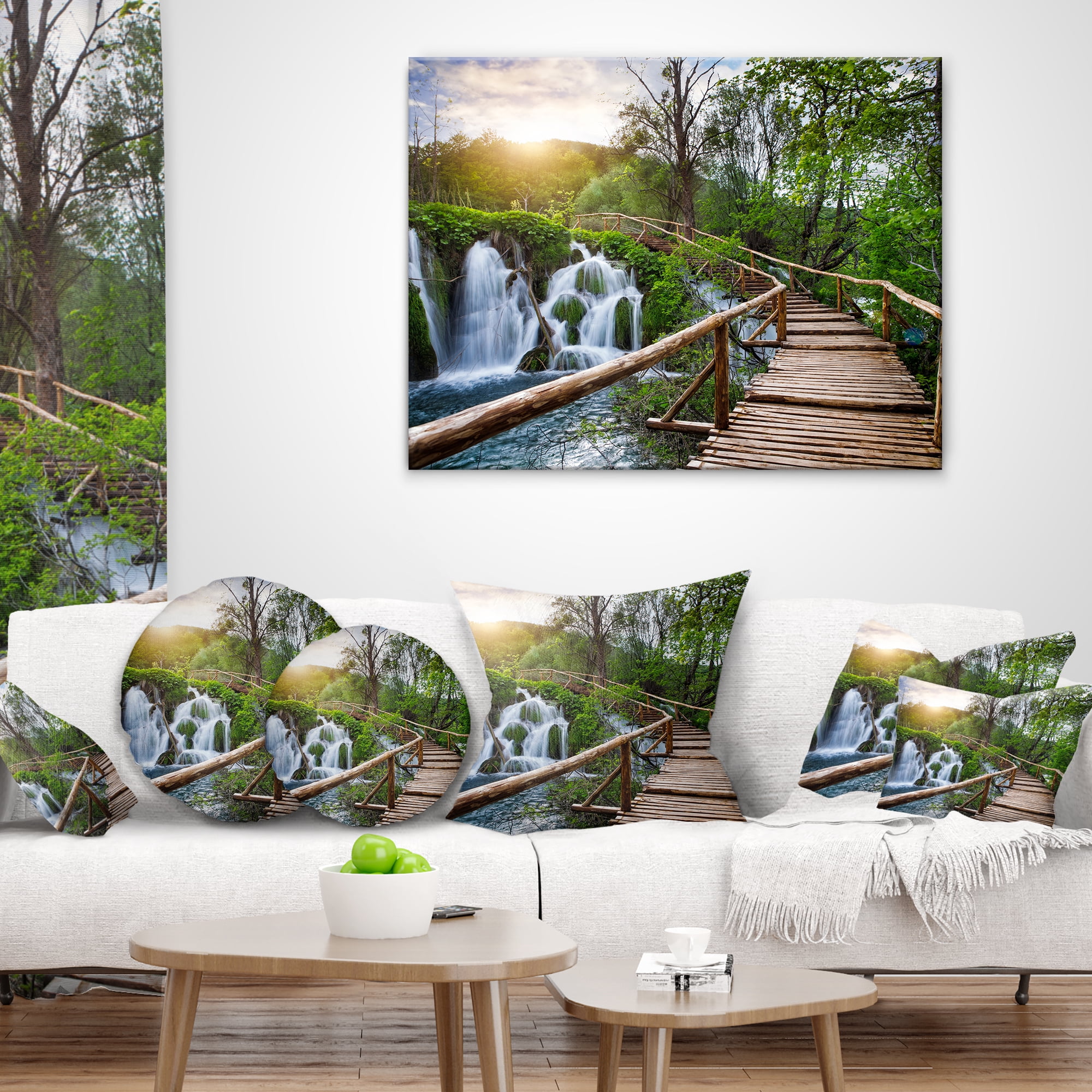 Designart Pathway in Plitvice Lakes - Landscape Photography Throw Pillow - 18x18