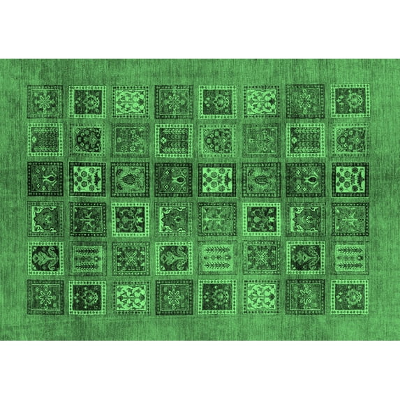 Ahgly Company Indoor Rectangle Abstract Emerald Green Modern Area Rugs, 2' x 3'