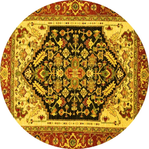 Ahgly Company Indoor Round Abstract Yellow Modern Area Rugs, 5' Round