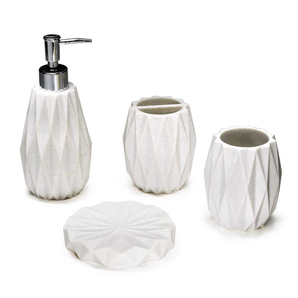 Kralix Four Piece Diamond Resin Bath Accessory Set White