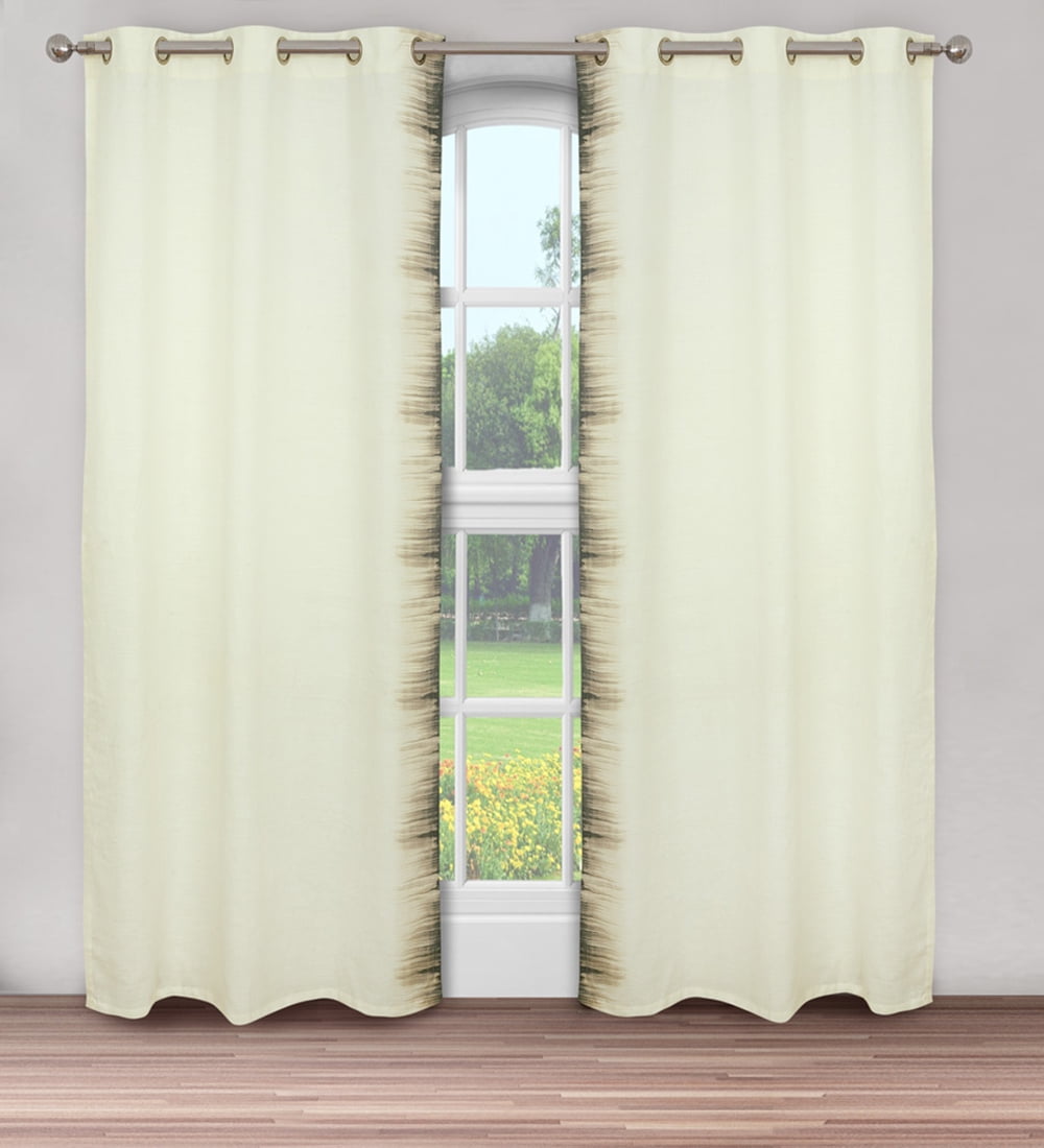 Nikki Chu Stria Stripe Printed Window Cotton/Polyester Grommet Curtain Pair, Off-White, 95 in x 42 in