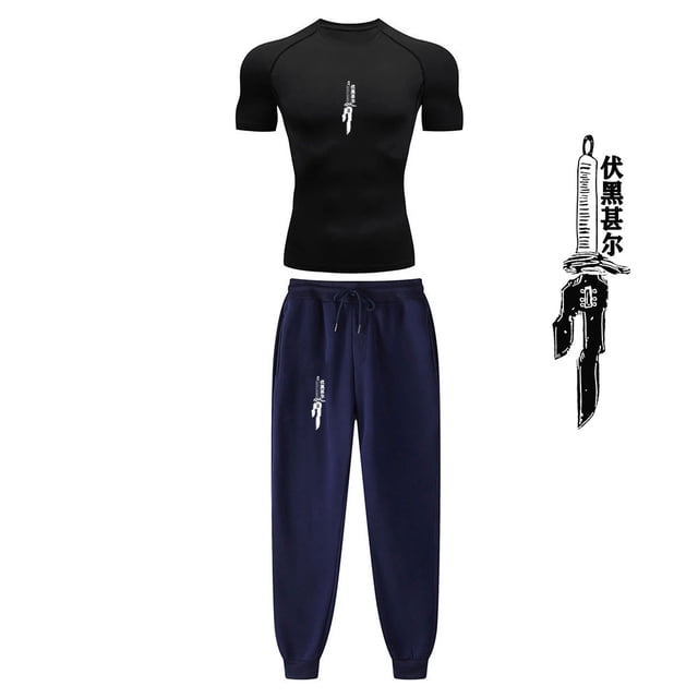 Anime Jujutsu Kaisen Compression Set Performance GYM Set Men‘s Athletic Workout Quick Dry Shirts+Sweatpants Unisex Sportwear