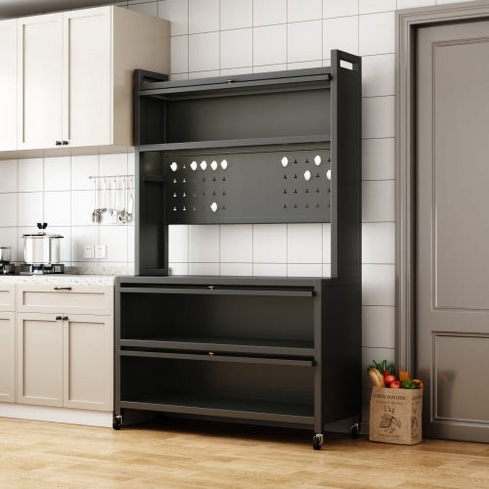 Wohh Metal Kitchen Storage Shelves Sideboard Storage Cabinet with Door, Microwave Oven, Cookware, Floor Standing Bowl Cabinet, Multifunctional Widened Storage Rack