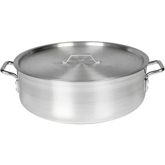 Truecraftware – 24 qt. Aluminum Brazier Pot with Cover/Lid Heavy Weight Braiser Pan Mirror Finished NSF