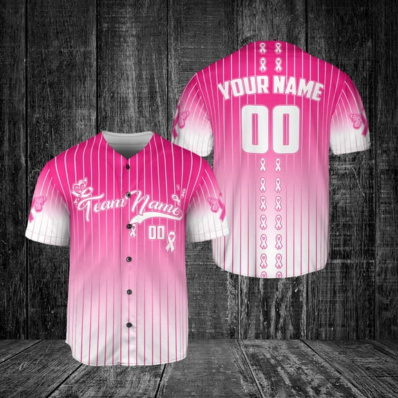 Custom Name Number Team Name Breast Cancer Baseball Jersey, Breast Cancer Survivor Pride unisex shirt for women men (Style1, S)