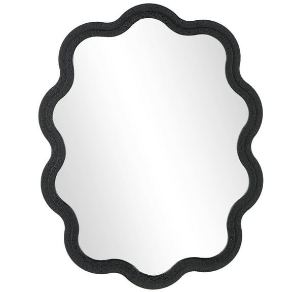 DecMode 31" x 40" Black Handmade Wavy Wall Mirror with Dimensional Carved Frame