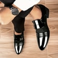 thumbnail image 2 of Men's dress shoes fashionable simple business solid color check pattern four seasons wedding England casual shoes PU upper PU sole rubber sole PU insole ordinary toe cap, 2 of 6