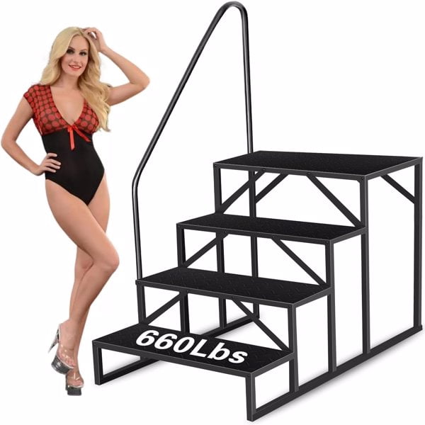 Swimming Pool Ladder Above Ground, RV Steps with Handrail, Pool Step Hot Tub Steps, 660 lbs Weight Capacity Camper Step Stool Mobile Home Stair for Getting High