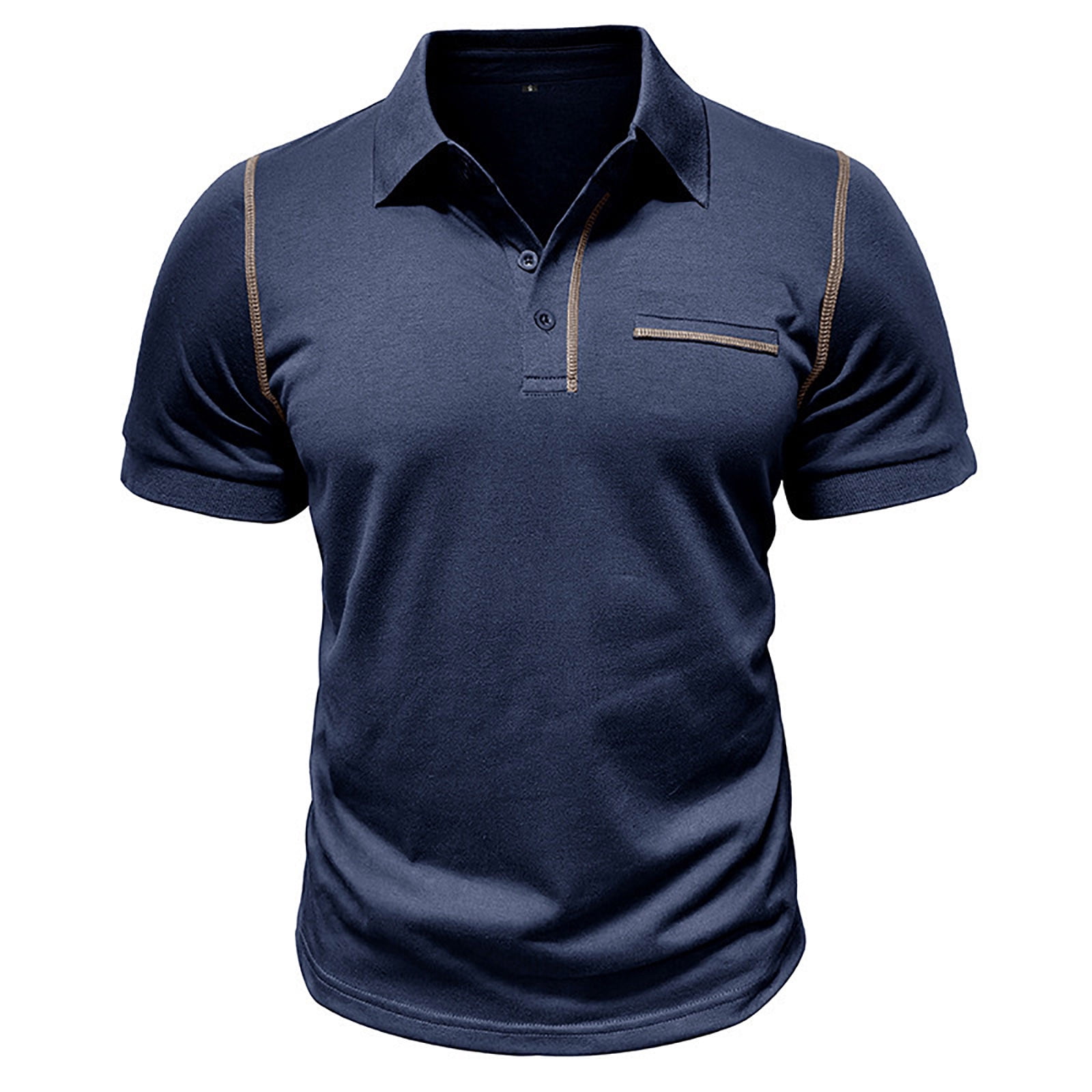 Mens T-Shirt Button Up Turn Down Lapel Short Sleeve Solid Color