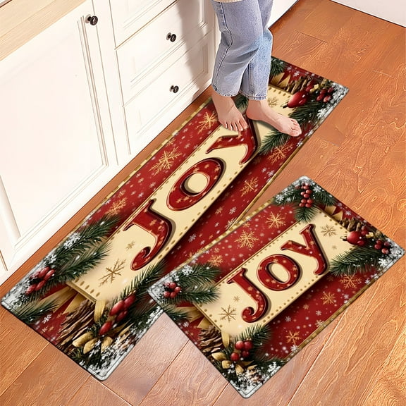 CCTFS Christmas pinecone Machine Washable Non-Slip Rubberback Indoor Runner Rug/Area Rug for Kitchen, Hallway, Kitchen, Entryway, Bathroom, 2 Piece Set - 16''*24''/47''*18''