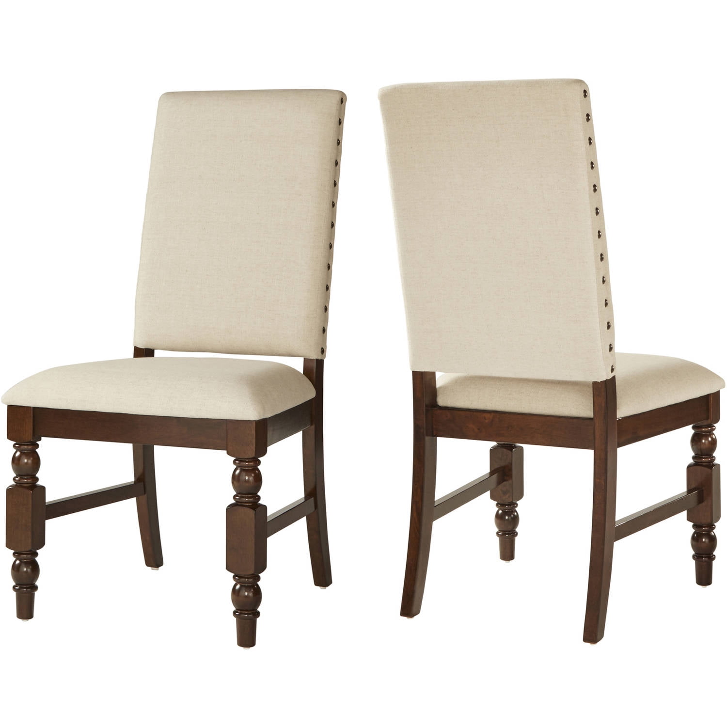 Weston Home Patterson Dark Oak Finish Upholstered Chairs, Set of 2, Beige Linen
