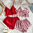 thumbnail image 2 of Diufon 2pc Womens Pajamas Set V Neck Lace-Up Sleeveless Crop Tops Elastic Waist Shorts Lounge Set, 2 of 4