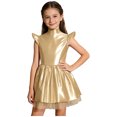 thumbnail image 3 of Oyolan Kids Girls Metallic Twirly Dress Sparkly Shiny Cap Sleeve Alien A Line Swing Dance Midi Dress Gold 12, 3 of 5