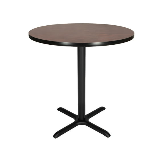 Hampden Furnishings Bennet Collection Steel Frame 36" Round Top, X Base, 36" Height Cafe Table, Black Frame/Mahogany Top