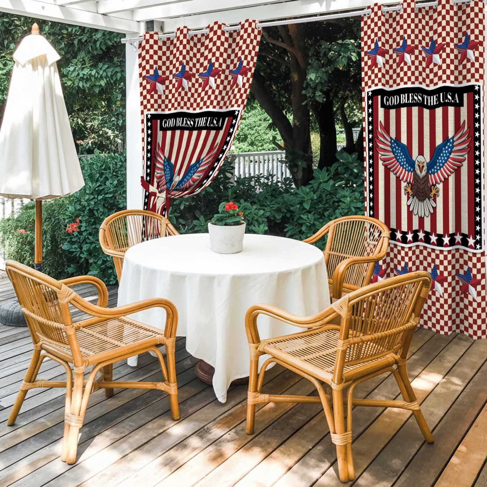 Independence Day Outdoor Curtains for Patio, Red Blue Bald Eagle U.S Flag Stripe Stars Sunshade Privacy Drapes Grommet Waterproof Outside Curtains for Porch/Cabana/Balcony 54"x 108", 1 Panel