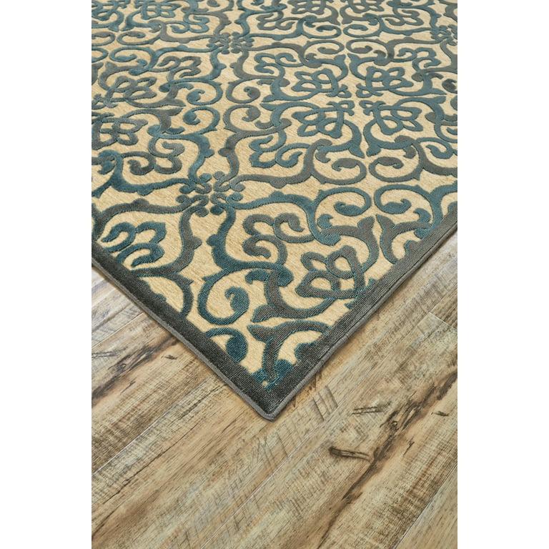 Feizy Saphir Yardley Modern Scroll, Tan/Blue/Taupe, 7'6 Feizy Saphir Yardley Modern Scroll, Tan/Blue/Taupe, 7'6