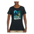 thumbnail image 2 of Wolf Howling At the Full Moon Wolf Pack Animal Lover Womens Graphic T-Shirt, Black, Small, 2 of 3