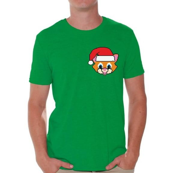 Awkward Styles Christmas Cat Santa Pocket Tshirt for Men Santa Cat Christmas T Shirt Christmas Pocket Shirts for Men Funny Xmas Gifts for Him Holiday T Shirt Santa Cat Shirt Gifts for Cat Lovers