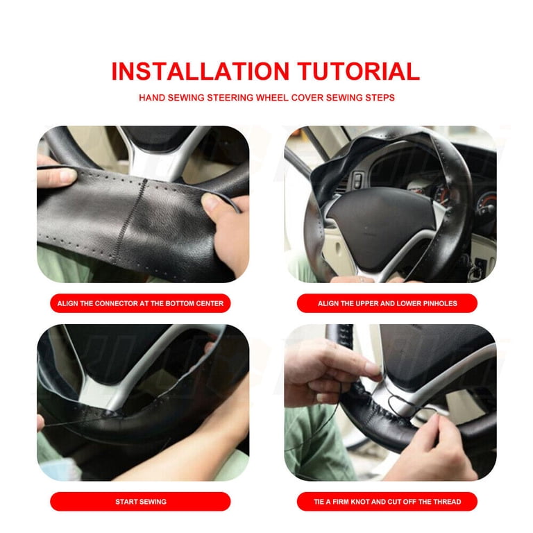 15" Genuine Leather Steering Wheel Cover For Chevy Silverado 1500/2500 (2007-2015) - Black 5 thumbnail image