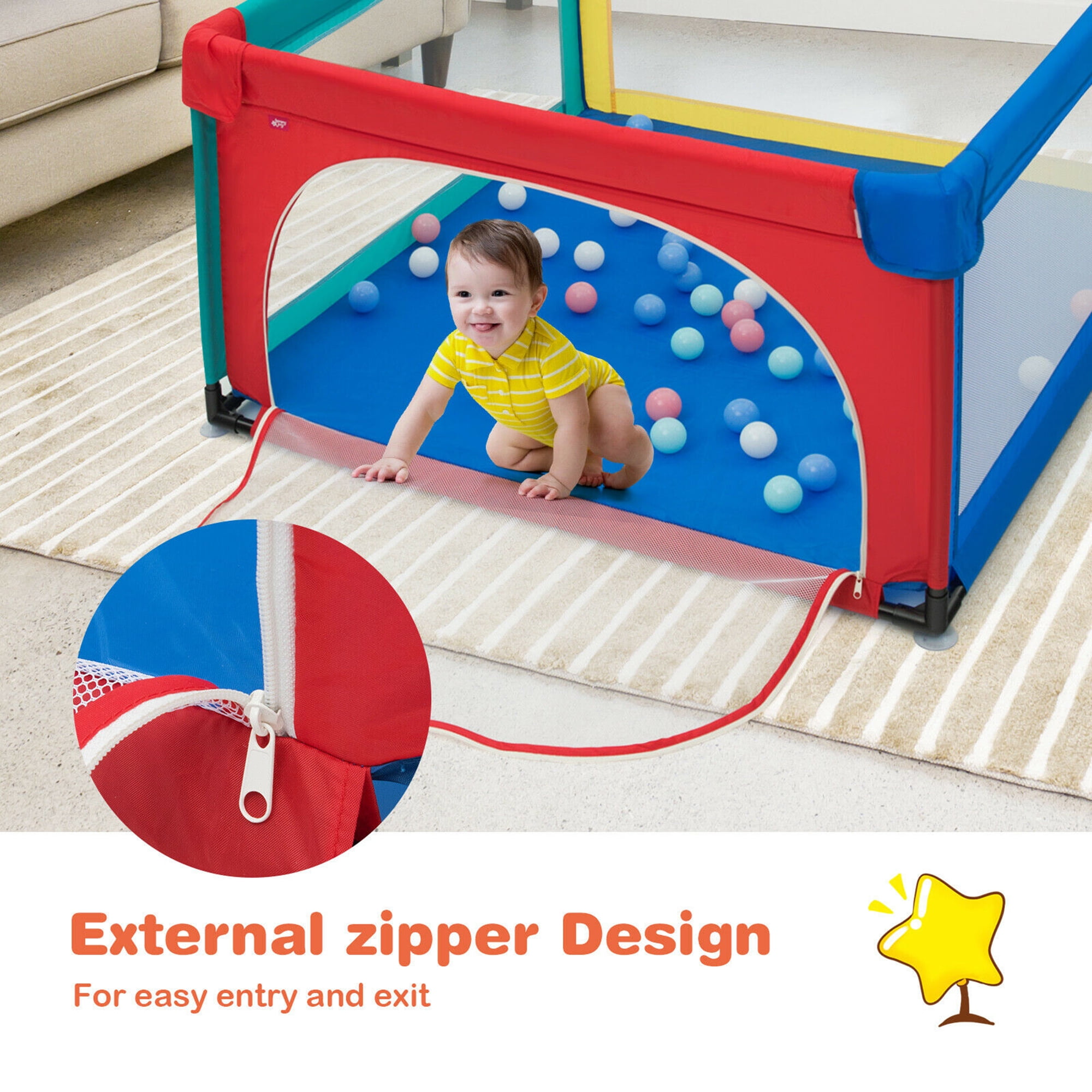 Gymax Infant Large Safety Play Center Yard Baby Playpen with 50 Ocean Balls, Multicolor, Unisex