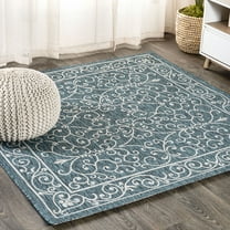 JONATHAN Y SANTA MONICA 9' Square Area Rug, Charleston Vintage Filigree Textured Weave - Teal/Gray, SMB106F-9SQ