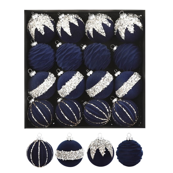 Seyotauo 16 Pcs Velvet Christmas Ball Ornaments Set, Flocked Christmas Tree Ornaments, Shatterproof Hanging Xmas Balls Decorations for Christmas Tree Home Decor Holiday Wedding Party 2.4 Inch