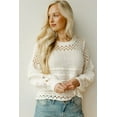thumbnail image 6 of Timeless and Versatile: White Solid Color Pointelle Knit Sweater with Puff Sleeves - [ZhiHiMeRi] | (US 18-20)2XL,White, 6 of 7