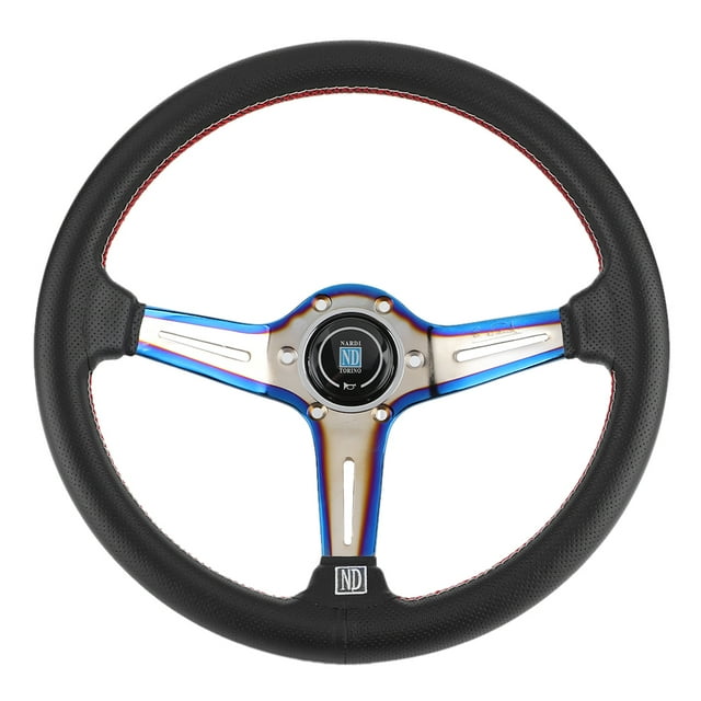 Fydun 6 Racing Steering Wheel Replacement 350mm 14inch For NARDI Style 6 Half Dish Black Perforated Leather Racing Steering Wheel With Horn