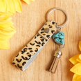 thumbnail image 2 of Hearth & Gear [ Leather Keychain] Leopard Cow Turquoise Fringe Western & International Style Bag Charm, 2 of 3