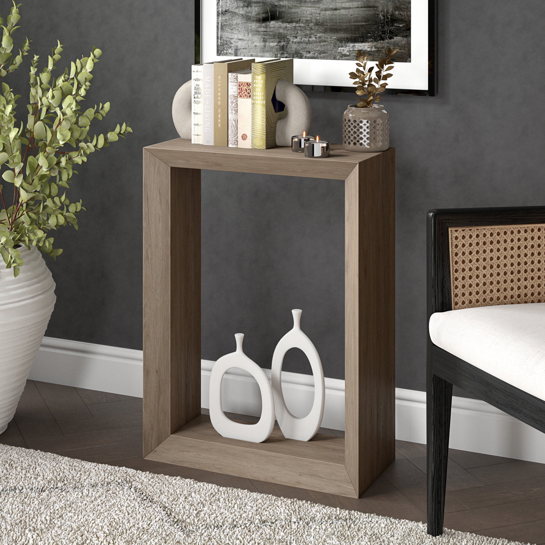 Evelyn&Zoe Modern Farmhouse 22" Wide Antiqued Gray Oak Console Table
