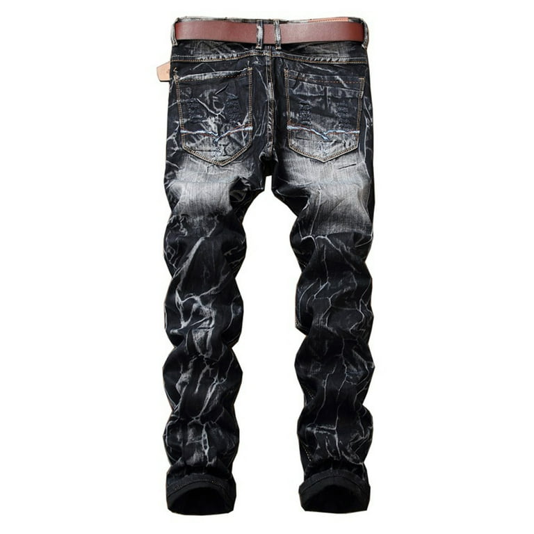 DeHolifer Mens Jeans Splash Ink Hole Distressed Destroyed Slim Fit