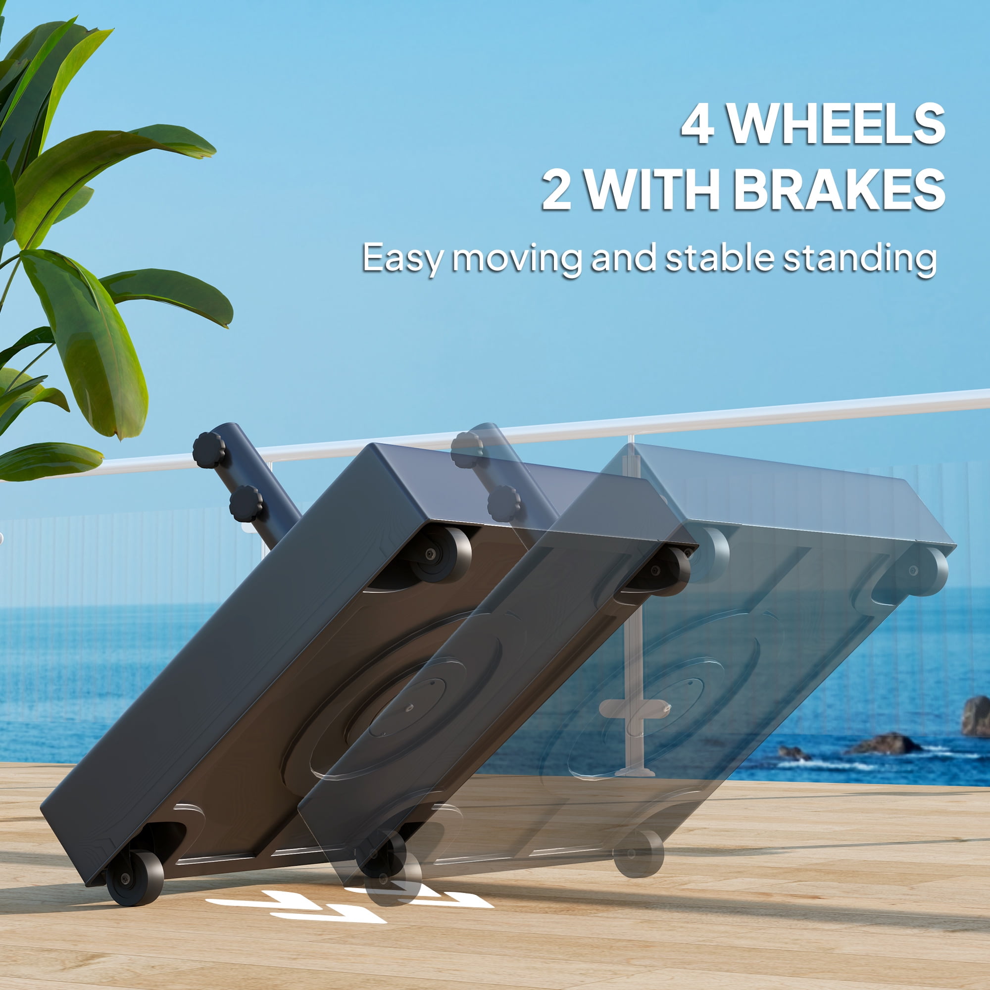Outsunny Patio Umbrella Base Holder Outdoor Umbrella Stand with Wheels, Fillable Umbrella Base for Garden Poolside, Black