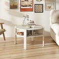 thumbnail image 3 of CRXX Round Coffee Table, 2-Tier Mid Century Modern Tea Cocktail Table with Storage Shelves & 4 Side Compartments, Wood Center Table for Living Room, Small Spaces (White), 3 of 9
