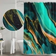 thumbnail image 4 of Dark Green Orange Marble Shower Curtain, Waterproof Shower Curtains for Bathroom, Modern Abstract Art Marbles Washable Fabric Bathtub Curtain Set Bath Decor with 12 Hooks Extra Long 72"x96", 4 of 6