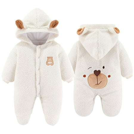 

Newborn Infant Baby Boys Girls Embroidery Cartoon Hooded Romper Warm Clothes