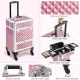 thumbnail image 3 of CZMJY Rolling Makeup Train Case Aluminum Cosmetic Case with Wheels Barber Case Salon Lockable Travel Trolley with Sliding Drawers Removable Divider, Pink/Silver, 3 of 7