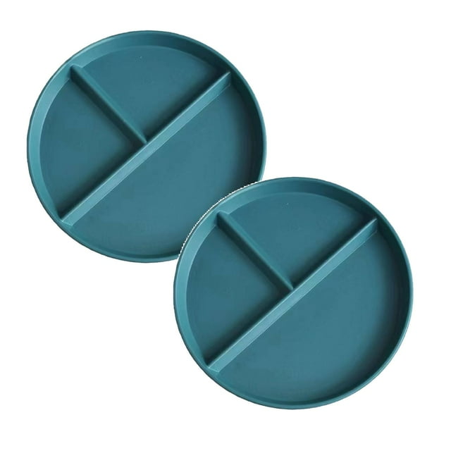 Oleegame Ensemble de Couverts en Acier Inoxydable 2 Pcs Assiettes de Blé pour Adultes Ensemble de Vaisselle Réutilisable Assiette Divisée pour Enfants Plateau Déjeuner en Plastique Bariatrique Micro-Ondes et Lave-Vaisselle Bleu