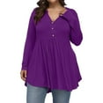 thumbnail image 2 of Long Sleeve Shirts for Women Plus Size V-Neck Loose Solid Short Casual Tops Basic Tops Tee Tshirt Blouse, 2 of 8