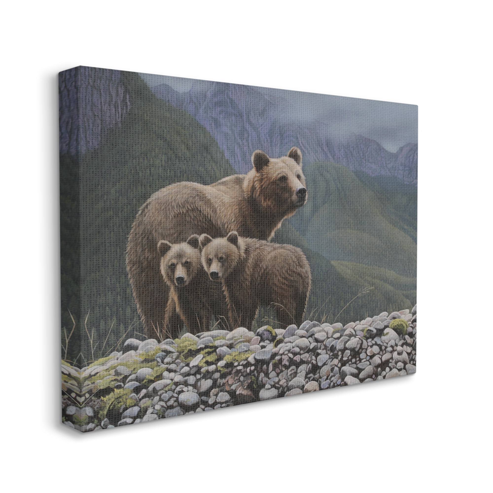Stupell Industries Bear Family Mountain Landscape Animals & Insects Painting Gallery Wrapped Canvas Print Wall Art, 40 x 30