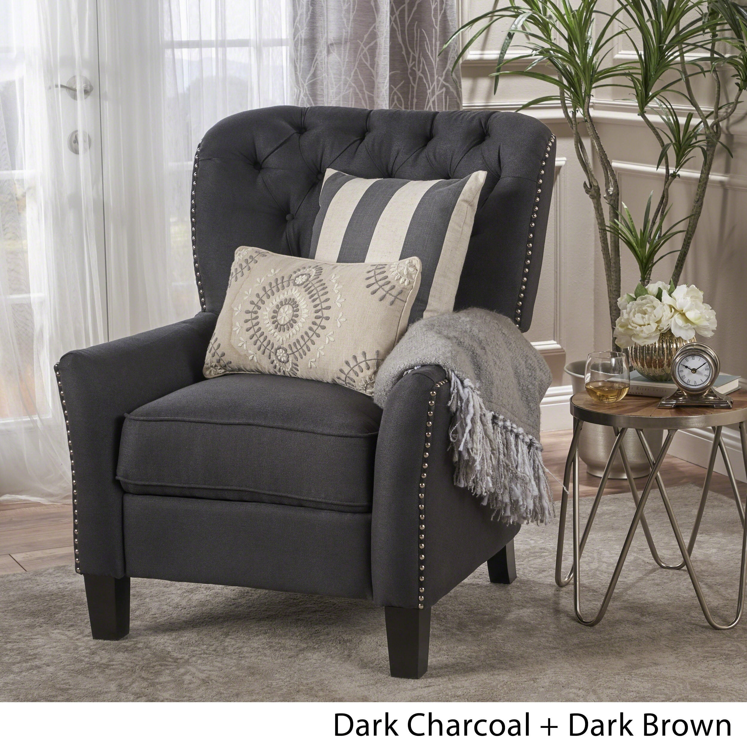 Dark Brown Christopher Knight Home Cerelia Tufted Fabric Recliner Dark Charcoal 