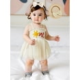 thumbnail image 5 of BemeyourBBs Newborn Baby Girl First Birthday Outfit 1st Birthday Summer Clothes Smocked Romper Dress Strap Tie-Up Sleeveless Embroidery Sun Letters Tulle Tutu Dress with Headband, 5 of 9