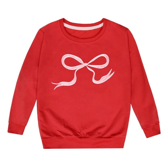 Hifoo Girls Long Sleeved Sweatshirt With Bow Crew Neck Pullover Tops Cozy Toddler Baby Dailywear